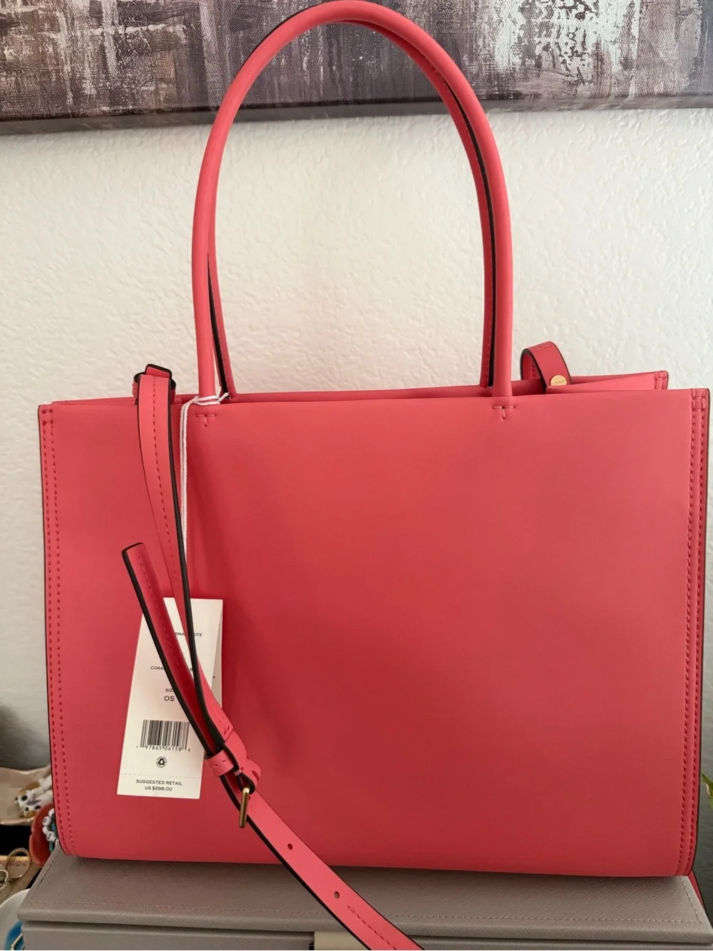 Tory Burch Ella Bio Coral-Red Logo Tote